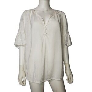 Lucky Brand White Flutter Sleeve Peasant Shirt Top Womens Plus Size 1X